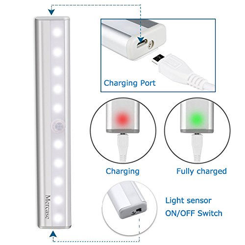 Mercase LED Sensor Luz del Armario USB Recargable Magnético Stick-on Anywhere [Clase de eficiencia energética A]