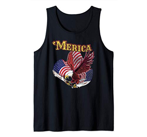 Merica! Funny 2nd Amendment Joke Eagle with Knives and Flags Camiseta sin Mangas