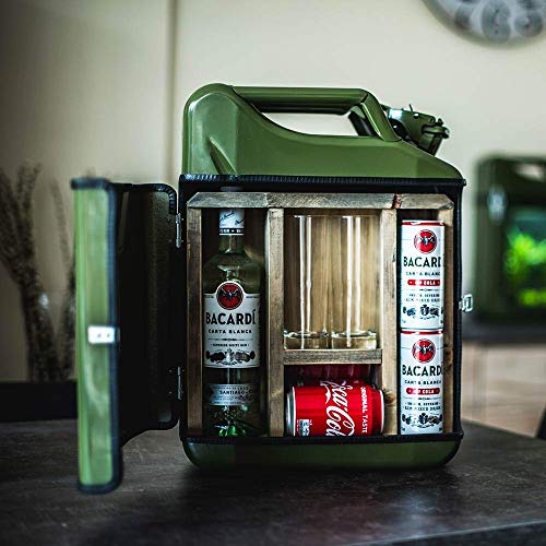 Mikamax – Jerrycan Bar - Mixed Drinks - Bidón – Canister - 20L - Verde - con Dos Vasos Largos - 46.5 X 34.5 X 14 Cm