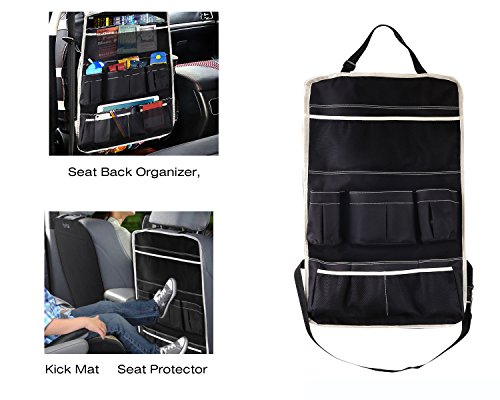 MoKo Multi-Pocket Car Backseat Organizador, Kick Mat Asiento de Respaldo de la Espalda, Plegable de Viaje Bolsa/Libro/Caja de Tejido/Juguetes (Negro y Beige)