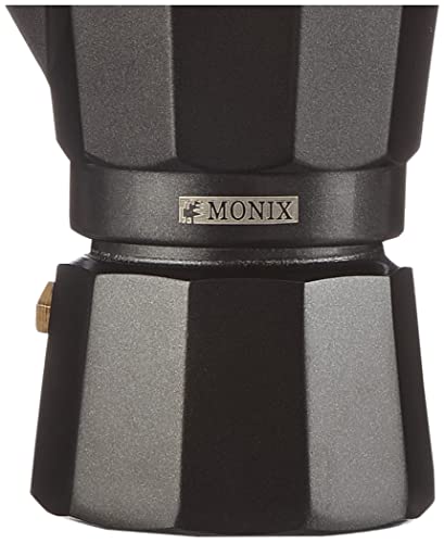 Monix Vitro Noir – Cafetera Italiana de Aluminio, Capacidad 1 Taza, Apta para Todo Tipo de cocinas Salvo inducción (Braisogona_M640001)