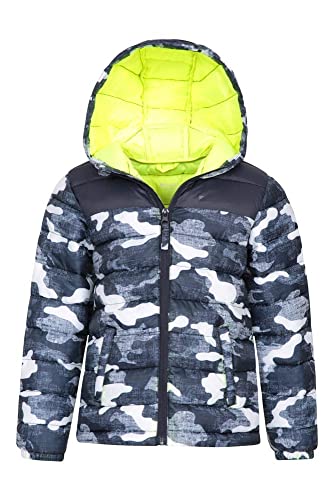 Mountain Warehouse Seasons Chaqueta acolchada para niño - chaqueta de invierno impermeable, aislante, con capucha y relleno de microfibra, el abrigo ideal para la lluvia Camuflado 13 Años