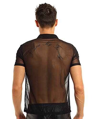 MSemis Camiseta Sexy Transparente para Hombres Chaleco de Malla Camisa de Músculo con Capucha Sudadera Fishnet Slim Fitness Clubwear Talla M-2XL Negro E M