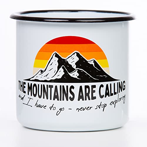 MUGSY Taza esmaltada de 330 ml, The Mountains are calling - never stop exploring