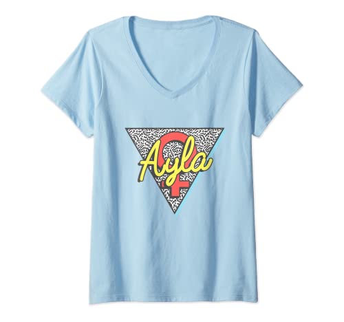 Mujer Ayla Nombre Retro Triángulo Regalo Personalizado Camiseta Cuello V