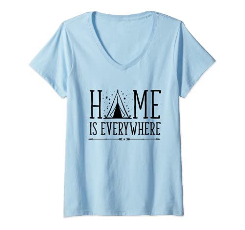 Mujer Camping Home Is Everywhere Tienda Camper Nature Caravan Camiseta Cuello V