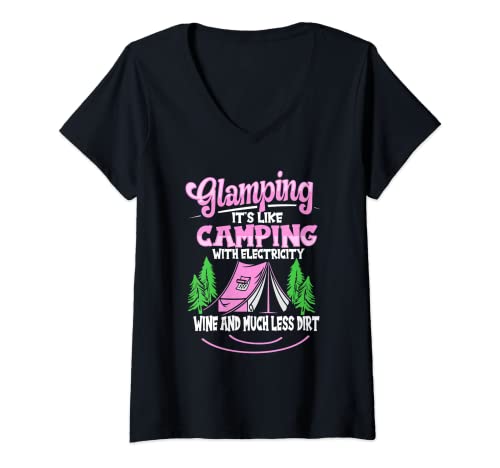 Mujer Glamping Es Como Acampar Glamping Divertido Camiseta Cuello V