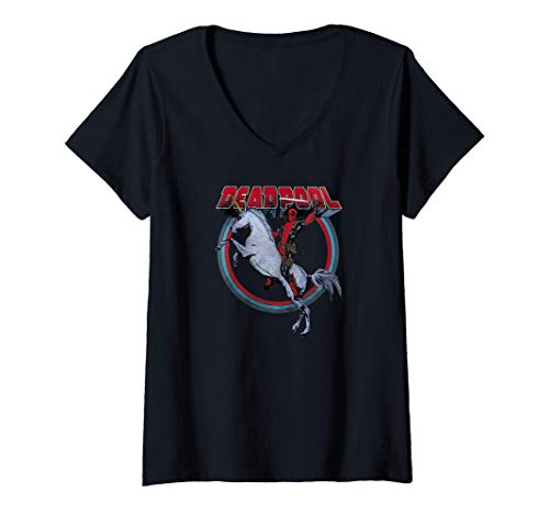 Mujer Marvel Deadpool Unicorn Mount Camiseta Cuello V