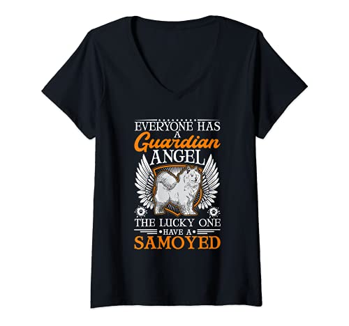 Mujer Samoyed Ángel guardian Perro de trineo Samoyedo Camiseta Cuello V