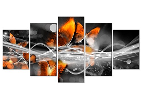 murando Cuadro en Lienzo Abstracto 200x100 cm Impresión de 5 Piezas Material Tejido no Tejido Impresión Artística Imagen Gráfica Decoracion de Pared Mariposas Negro Naranja a-A-0339-b-p