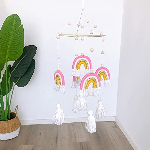 N / E Baby Style Style Rattles Beads Mobile Wooden Chimes de Viento, Macrame Rainbow Newborn Nursery Bed Bed Bell Gift Mobile para niños y niñas