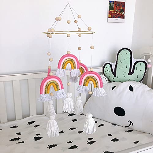 N / E Baby Style Style Rattles Beads Mobile Wooden Chimes de Viento, Macrame Rainbow Newborn Nursery Bed Bed Bell Gift Mobile para niños y niñas