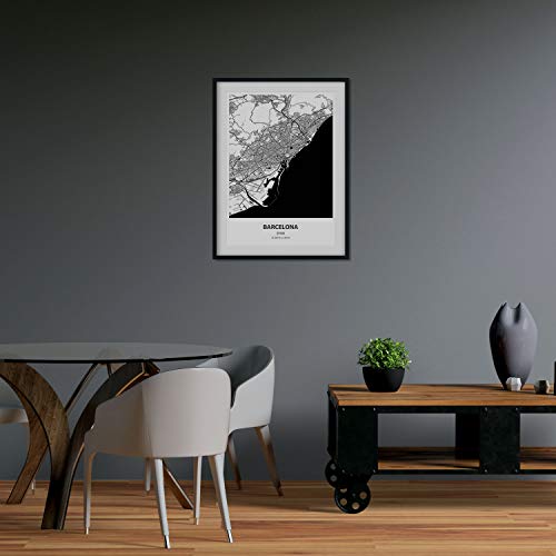 Nacnic Poster con mapa de Barcelona - España. Láminas de ciudades de España con mares y ríos en color negro. Tamaño A3