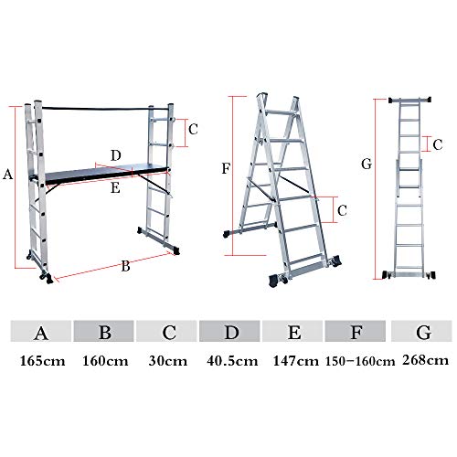 NAIZY - Estructura de aluminio, andamio, escalera de trabajo, escalera plegable, plataforma de trabajo, soporta hasta 150 kg, revestimiento antideslizante