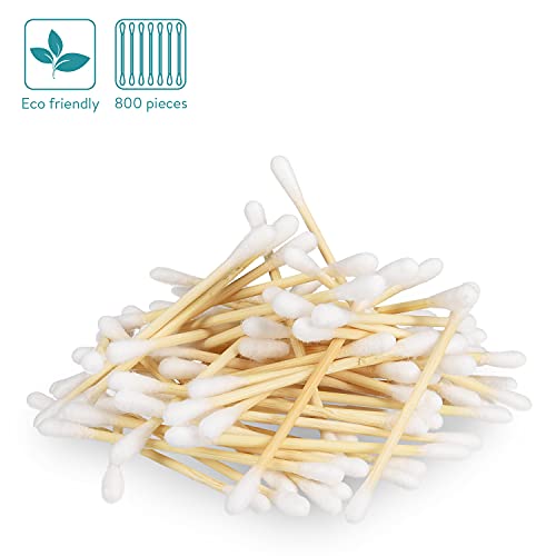 Navaris Bastoncillos para los oídos de bambú y algodón - 800 Palillos de orejas 100% reciclables biodegradables y ecológicos - 4 cajas de 200 uds.