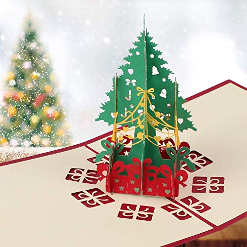 Navidad Tarjetas,Tarjetas de Navidad 3D,Navidad Tarjeta de felicitación Pop Up Regalo Tarjeta con Sobres, para Navidad, sobres incluidos, tarjeta de regalo de chrismas (Arbol de navidad rojo)