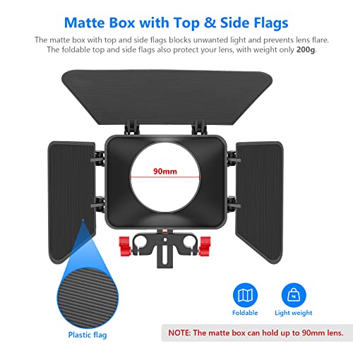 Neewer 10089989 Kit Sistema Rig Film-Maker Cámara Vídeo Cine Estándar 15mm, Caja Mate(rojo y negro)