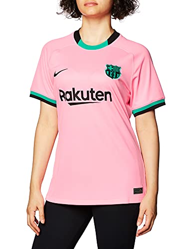 NIKE FC Barcelona Temporada 2020/21-FCB W NK BRT STAD JSY SS 3RCK7850-654 Camiseta Tercera Equipación, Mujer, Pink Beam/Black Full Sponsor, S