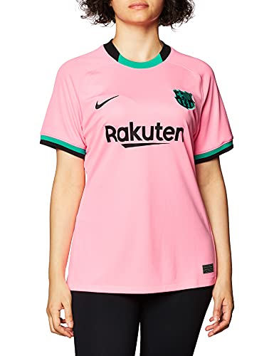 NIKE FC Barcelona Temporada 2020/21-FCB W NK BRT STAD JSY SS 3RCK7850-654 Camiseta Tercera Equipación, Mujer, Pink Beam/Black Full Sponsor, S