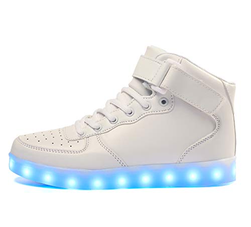 Niños Zapatillas Led Luminioso con Unisex Hip Tops Sneakers Zapatos con Luces blanco35