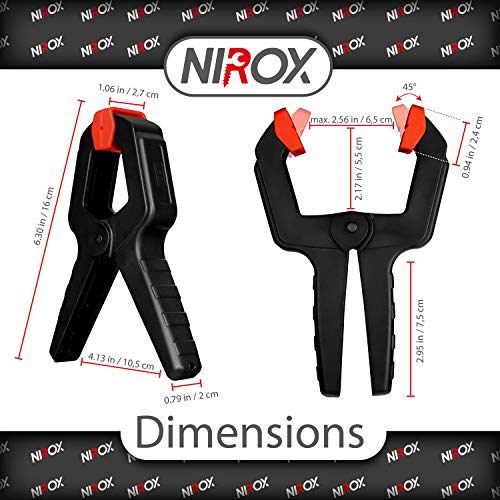 Nirox 8x Pinzas de resorte en un juego - pinzas de sujeción con resorte con amplia apertura de mordaza - pinzas tensoras con elevada fuerza de sujeción - pinzas con resorte y mordaza móvil