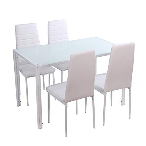Noorsk Design Conjunto de Mesa de Comedor 120x70 + 4 sillas Clasik (Sillas Blancas)
