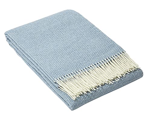 Nostra Merino 300 Colcha 140 x 200 | Suave manta de lana merino con 80% lana de merino | cálida y acogedora manta de sofá en azul claro | Bonita manta de merino para sofá y sofá