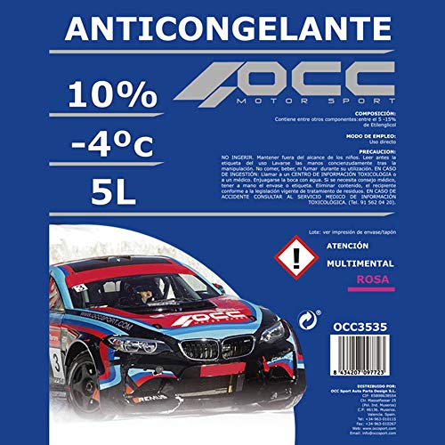 Occ Motorsport Anticongelante Rosa 10% -4ºc 5 Litros