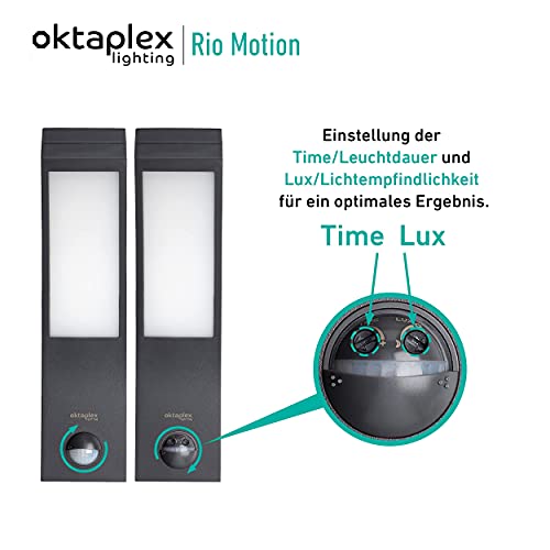 Oktaplex Lighting, Luz exterior con sensor de movimiento 10W, 3000K, 750lm, IP54, Aplique exterior, Antracita