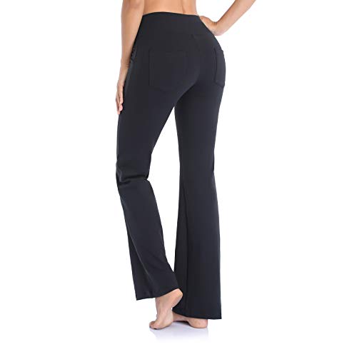 Ollrynns Pantalones de Yoga Mujer Cintura Alta Bootcut Pierna Ancha Deportivos Pantalón de Piltes con Bolsillos para Yoga Fitness Gym N151（Negro,L）