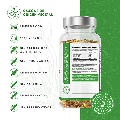Omega 3 Vegano AAVALABS [ 1100 mg ] - de Aceite de Algas de Origen Vegetal Sostenible 600 mg DHA + 300 mg EPA por Dosis Diaria - Pureza Nórdica - 100% Vegano - 120 Cápsulas Blandas