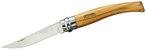 Opinel Slim-Line, tamaño 8, madera de olivo, cuchillos inoxidables gris, M