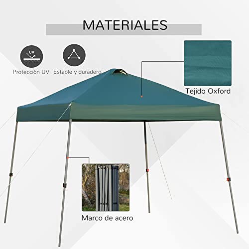 Outsunny Cenador Plegable 3x3m Portátil de Jardín con Bolsa de Transporte con Ruedas Acero para Exterior Fiestas Camping Verde
