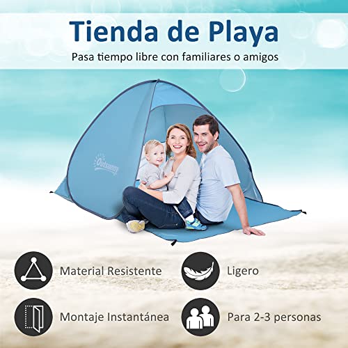 Outsunny Tienda de Campaña Pop-Up Instantánea y Portátil con Ventanas Tipo Refugio para Playa Picnic y Camping con Protección Solar UV (Azul)