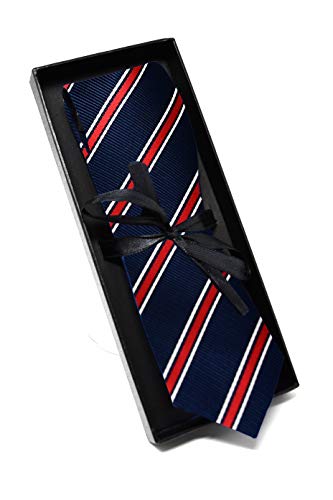 Oxford Collection Corbata de hombre Azul y Rojo a Rayas - 100% Seda - Clásica, Elegante y Moderna - (ideal para un regalo, una boda, con un traje, en la oficina.)