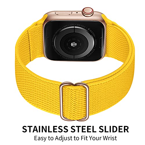 OXWALLEN Correas elásticas ajustables compatibles con Apple Watch 7 1.55 pulgadas, nailon solo Loop trenzado estiramientos deportivos mujeres hombres correa para iWatch SE Series 7/6/5/4/3, amarillo