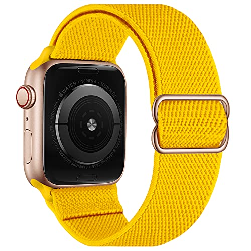 OXWALLEN Correas elásticas ajustables compatibles con Apple Watch 7 1.55 pulgadas, nailon solo Loop trenzado estiramientos deportivos mujeres hombres correa para iWatch SE Series 7/6/5/4/3, amarillo