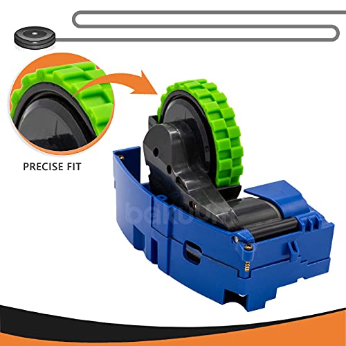 Pack 2 neumáticos + Rueda Delantera Color Verde para iRobot Roomba Series 500 600 700 800 900 i7 e5. Gran adherencia, antideslizante
