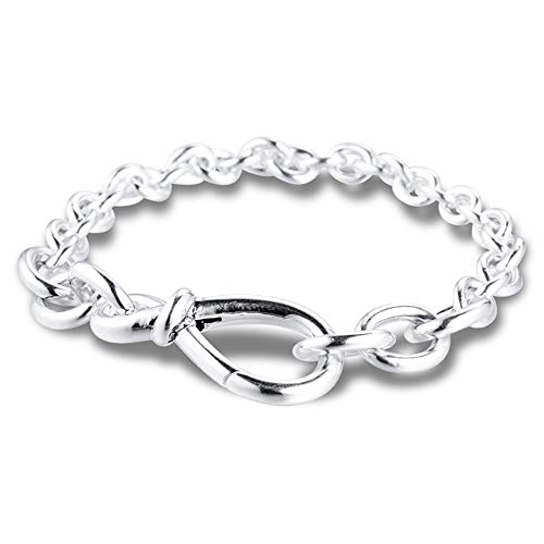 PANDOCCI Pulsera de cadena de plata 925 con nudo infinito grueso para mujer, ideal para pulseras Pandora originales, joyería de moda (16 cm)