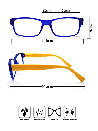 PANTONA Pack 3 Gafas de Lectura Modernas para Hombres y Mujeres, Gafas Presbicia Vista Cansada Montura Rectangular. Color: Negro Rojo Azul.+2.0