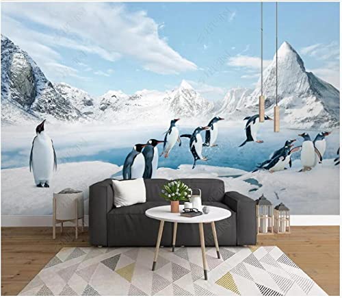 Papel De Pared 3D Tela No Tejida Fotomurales Dibujos Animados Lindo Pingüino Antártico Nieve Montaña Paisaje Natural Papel Pintado Póster Decorar 350x245cm