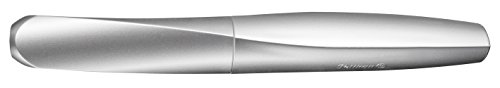 Pelikan 947101 - Pluma estilográfica Twist cartucho de tinta azul incluido, mango ergonómico, para usuarios diestros y zurdos, uso escolar, punta de acero M, Plata Silver