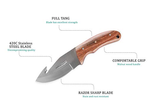 Perkin Knives GT703 Cuchillo de Caza de Hoja Fija con Funda de Cuero