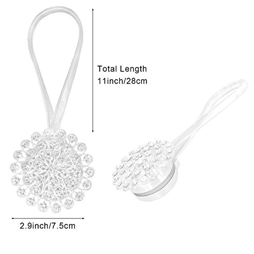Pinowu alzapaños magnéticos para Cortina (2pcs) con diseño de Flores de Cristal y Hebillas Decorativas con Cuerda elástica para recámara, Sala de Estar, Oficina