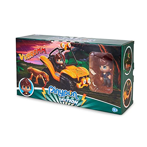 Pinypon Action Wild. Buggy con Gran Lagarto, con un Coche, un muñeco Explorador Pinypon y una Figura de dragón de Komodo, y Accesorios, niños de 4 años, Famosa (700017050), Multicolor, Talla única