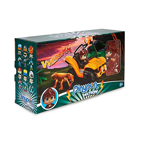 Pinypon Action Wild. Buggy con Gran Lagarto, con un Coche, un muñeco Explorador Pinypon y una Figura de dragón de Komodo, y Accesorios, niños de 4 años, Famosa (700017050), Multicolor, Talla única