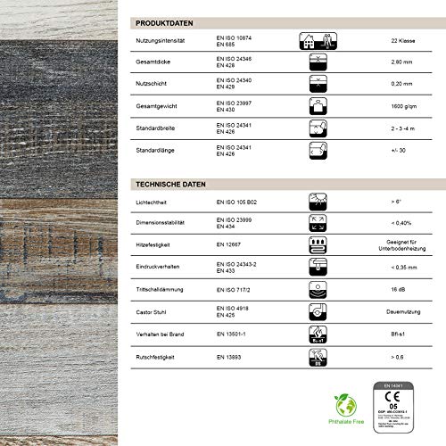 PLAZA Cuban Oak Mix 967M - Revestimiento de suelo de vinilo acolchado/PVC (espumado), muy resistente a la abrasión, efecto madera elegante, superficie en relieve, se vende por metros (100 x 100 cm)