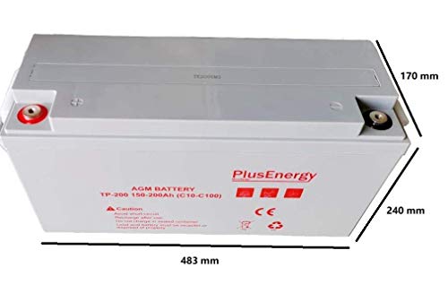 PlusEnergy BaterÍa de Gel/AGM 12V 150Ah /200Ah C10-C100 para instalaciones solar, autocaravana y hogal. (GEL 200)
