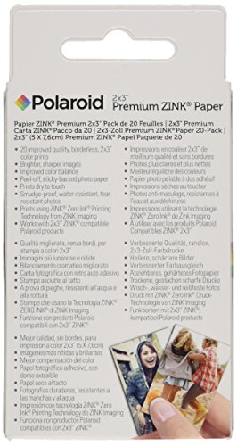 Polaroid Premium Zink Papel Fotografico (Paquete de 20 Hojas) Compatible con Polaroid Snap, Snap Touch, Mint, Z2300, la Impresora móvil Polaroid Zip y Mint, 5 x 7.6 cm