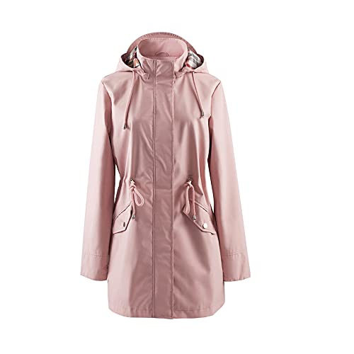 Polydeer Chubasquero ligero impermeable transpirable chaqueta cortavientos activa al aire libre con capucha gabardinas Poncho largo, rosa, S